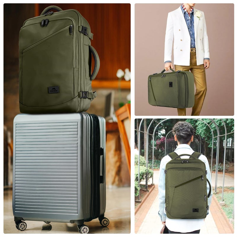 MATEIN Mens Backpack for Travel, Extra Large Expandable Carry on Backpack with Hideaway Shoulder Straps for Travelling, Water Resistant Heavy Duty Daypack, Gifts for Men Women, Dark Green - Image 2