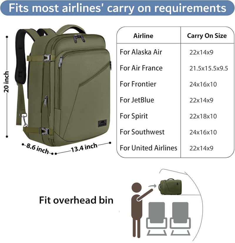 MATEIN Mens Backpack for Travel, Extra Large Expandable Carry on Backpack with Hideaway Shoulder Straps for Travelling, Water Resistant Heavy Duty Daypack, Gifts for Men Women, Dark Green - Image 3