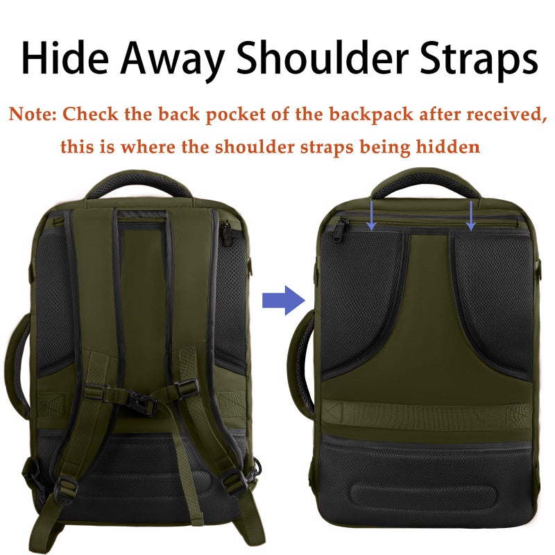 MATEIN Mens Backpack for Travel, Extra Large Expandable Carry on Backpack with Hideaway Shoulder Straps for Travelling, Water Resistant Heavy Duty Daypack, Gifts for Men Women, Dark Green - Image 4