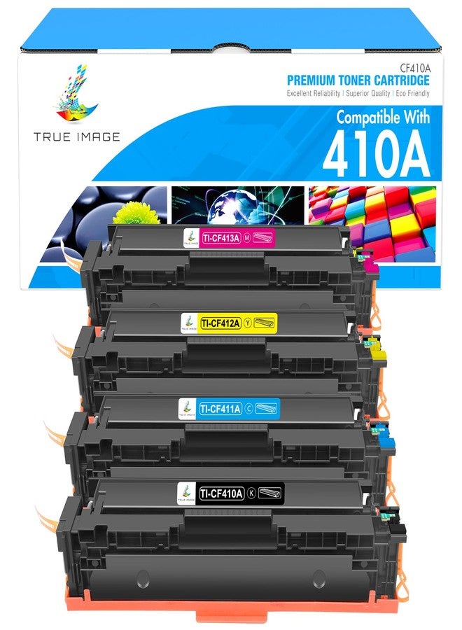 True Image Compatible Toner Cartridge Replacement for HP 410A CF410A 410X CF410X Toner HP Color Laserjet Pro MFP M477fdw M477fnw M477fdn M452dw M452nw M452dn M477 Printer CF410A CF411A CF412A CF413A - Image 1