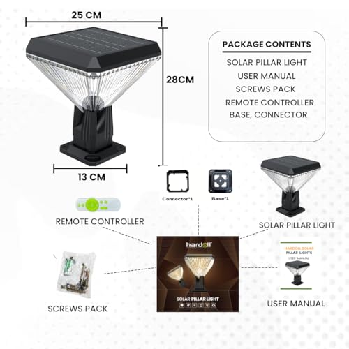 hardoll Solar Gate & Garden Outdoor Lights for Home 8800mAh Battery, IP65 Waterproof, 64 LEDs, 3 Color Modes (Warm/Cool/Neutral), Remote Controlled, Square Shaped Pillar Lamps (Pack of 1) - Image 4