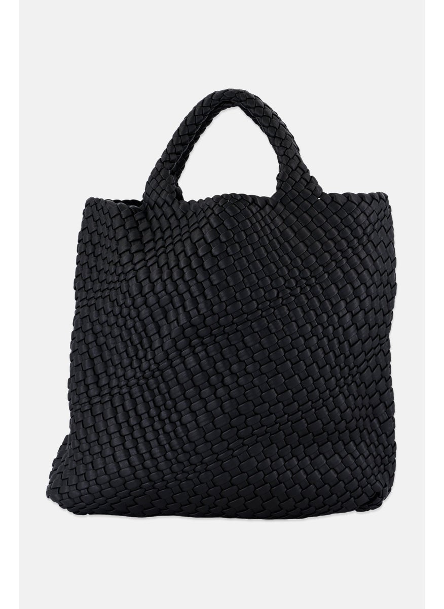 London Fog Women Braided Shopper Bag 34 H x 38 L x 9 W cm, Black  - Image 1