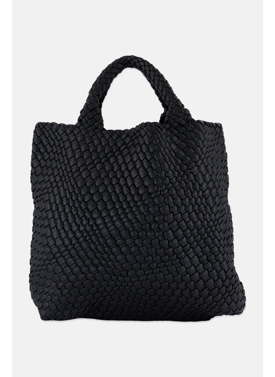 London Fog Women Braided Shopper Bag 34 H x 38 L x 9 W cm, Black  - Image 3