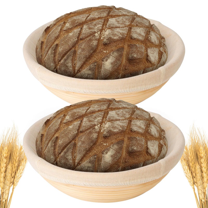 Stormshopping 10 Inch Round Banneton Bread Proofing Basket Set Of 2Pcs Bread Dough Proofing Rising Rattan Basket & Liner For Baking Bread Making - Image 1