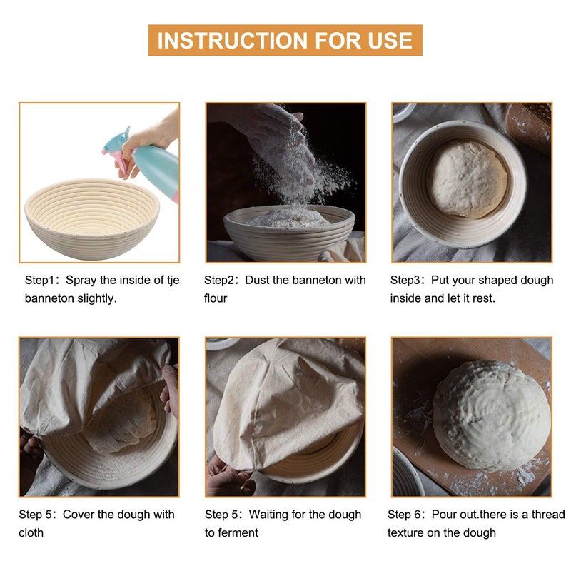 Stormshopping 10 Inch Round Banneton Bread Proofing Basket Set Of 2Pcs Bread Dough Proofing Rising Rattan Basket & Liner For Baking Bread Making - Image 4