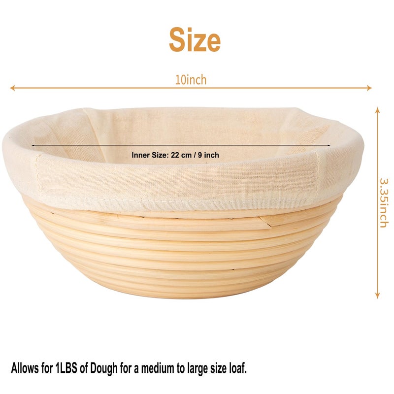 Stormshopping 10 Inch Round Banneton Bread Proofing Basket Set Of 2Pcs Bread Dough Proofing Rising Rattan Basket & Liner For Baking Bread Making - Image 2