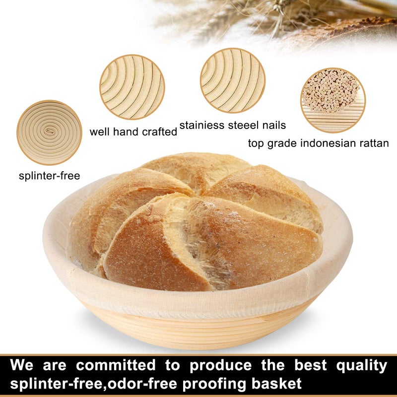 Stormshopping 10 Inch Round Banneton Bread Proofing Basket Set Of 2Pcs Bread Dough Proofing Rising Rattan Basket & Liner For Baking Bread Making - Image 3