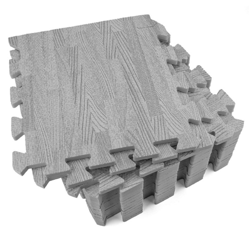 Tebery 16 Pieces Printed Wood Grain Interlocking Floor Tiles 3/8-Inch Thick EVA Foam Grey Puzzle Floor Mat - Image 5