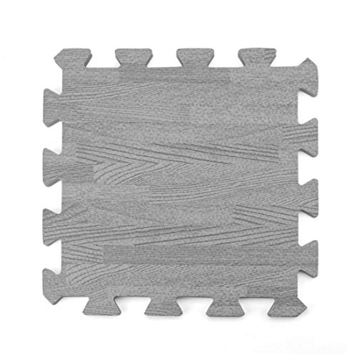 Tebery 16 Pieces Printed Wood Grain Interlocking Floor Tiles 3/8-Inch Thick EVA Foam Grey Puzzle Floor Mat - Image 2