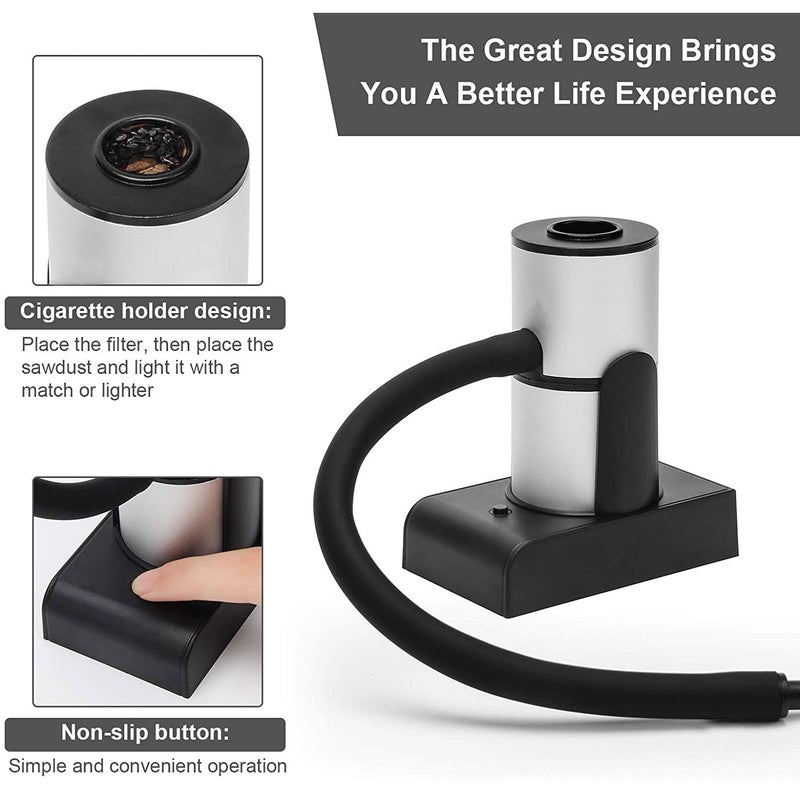 Hoedia Smoking Gun Wood Smoke, Portable Handheld Smoke Infuser,Cold Smoker Food Smoker Gun for Meat, Kitchen Smoke Gun for Cooking with Wood Chips for Bar Cooking Meat BBQ Drinks (Sliver) - Image 2