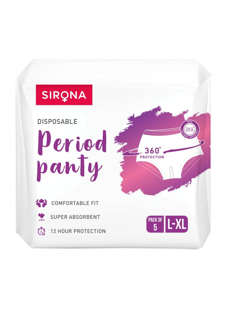 Sirona Disposable Period Panties for Women L – XL 360° Sanitary Protection for Heavy Flow No Leakage No Rashes No Discomfort Maternity Panties with High Absorbency Pack of 5 - Image 1