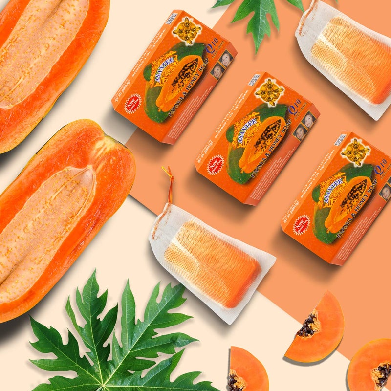 ASANTEE PAPAYA HONEY Soap Bars with Vitamin CE and Q10 Skin Cleansing 440 Oz New - Image 4