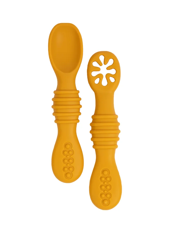 Babies Basic Soft Tip Bpa Free Silicone First Stage Training Spoon With Masher- Yellow