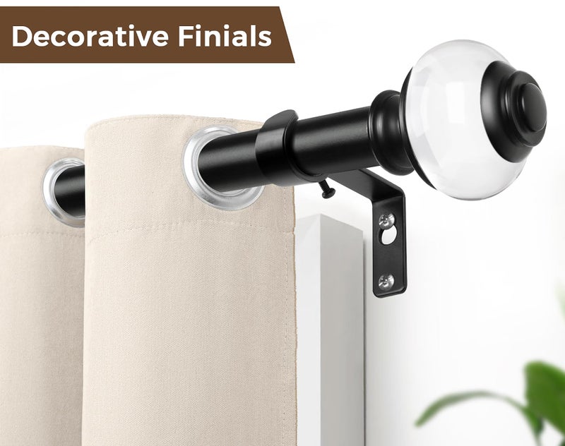 USFOOK Curtain Rods 32 to 58 Inch (2.6-4.8ft), USFOOK 7/8 Inch Telescoping Splicing Drapery Rods for Windows, Matte Black Decorative Curtain Rod for Home with Translucent Finials - Image 2
