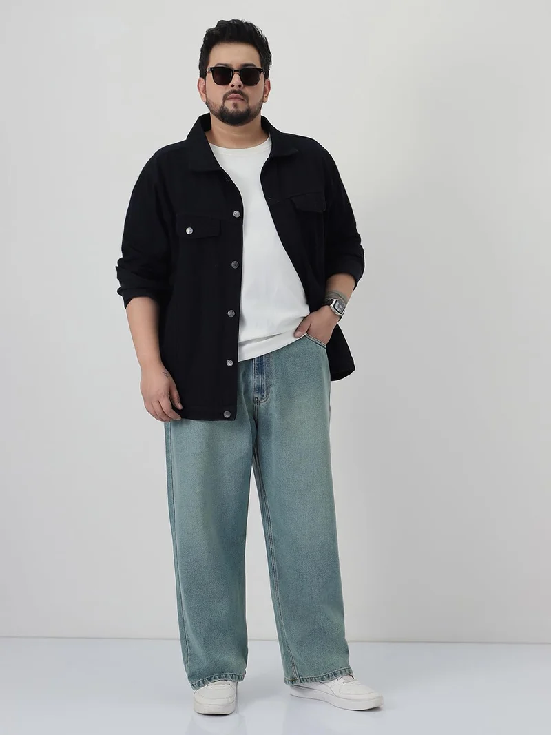 Urbano Fashion  Urbano Plus Men's Ice Blue Loose Baggy Fit Heavy Washed Jeans Non-Stretchable  | Best Price UAE