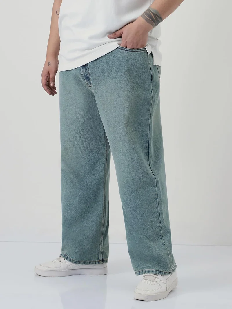 Urbano Fashion  Urbano Plus Men's Ice Blue Loose Baggy Fit Heavy Washed Jeans Non-Stretchable  | Best Price UAE