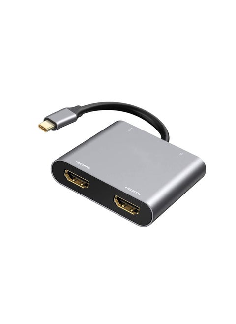 USB C to Dual HDMI Adapter, 4 in 1 USB Type C Hub with 2 HDMI (4K@30Hz) / USB3.0/ PD Charging, Dual HD Screen Display USB-C Docking Station for Windows, for MacOS