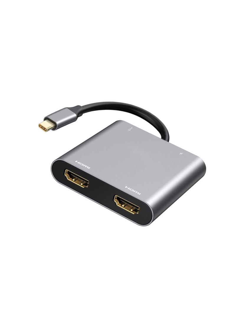 USB C to Dual HDMI Adapter, 4 in 1 USB Type C Hub with 2 HDMI (4K@30Hz) / USB3.0/ PD Charging, Dual HD Screen Display USB-C Docking Station for Windows, for MacOS