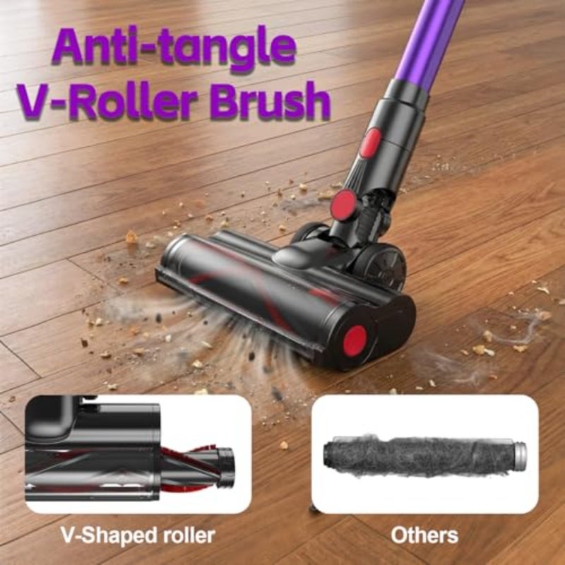 Home and car use, ABS plastic, black, 40KPa suction with LED display, detachable battery, 40-min runtime, anti-tangle brush head for pet hair on hard floors and carpets - Image 4