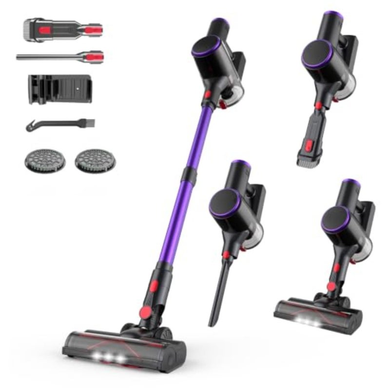 Home and car use, ABS plastic, black, 40KPa suction with LED display, detachable battery, 40-min runtime, anti-tangle brush head for pet hair on hard floors and carpets - Image 1