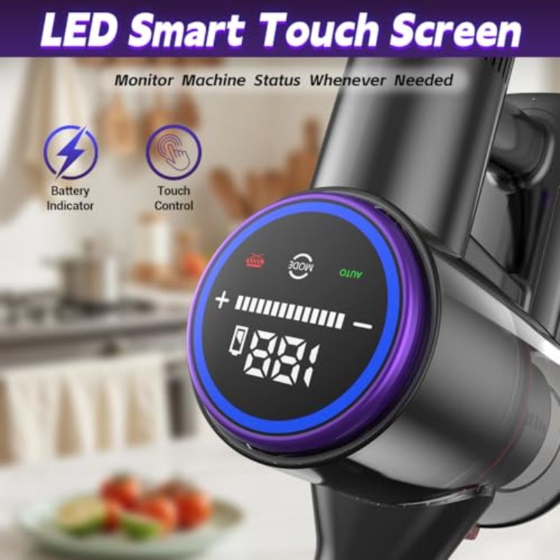 Home and car use, ABS plastic, black, 40KPa suction with LED display, detachable battery, 40-min runtime, anti-tangle brush head for pet hair on hard floors and carpets - Image 2