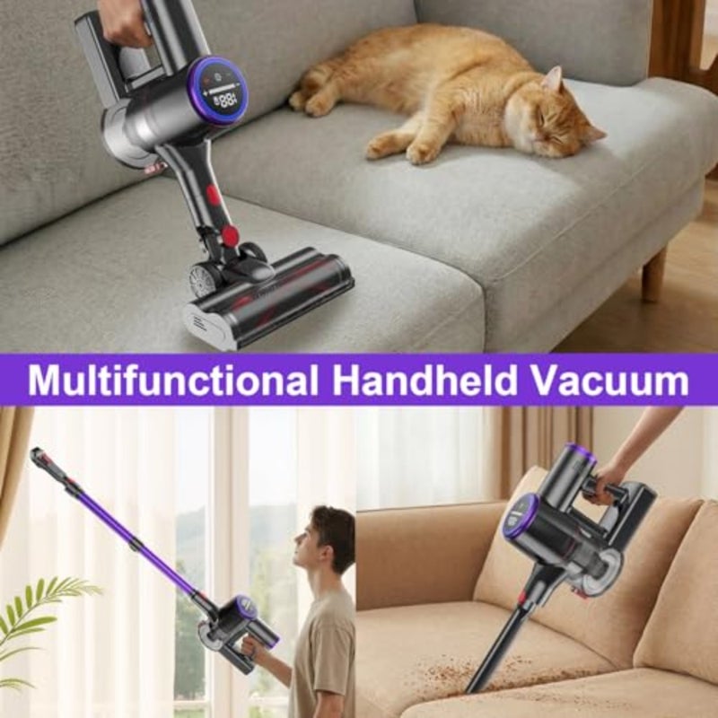 Home and car use, ABS plastic, black, 40KPa suction with LED display, detachable battery, 40-min runtime, anti-tangle brush head for pet hair on hard floors and carpets - Image 5