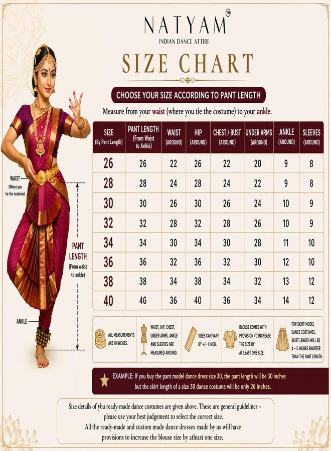 NATYAM Kuchipudi Dance Costume | Imitation Pattu Silk Classical Dress for Girls & Women | Stage Performance Wear (Orange & Parrot Green with Gold Accents, 32) - Image 2