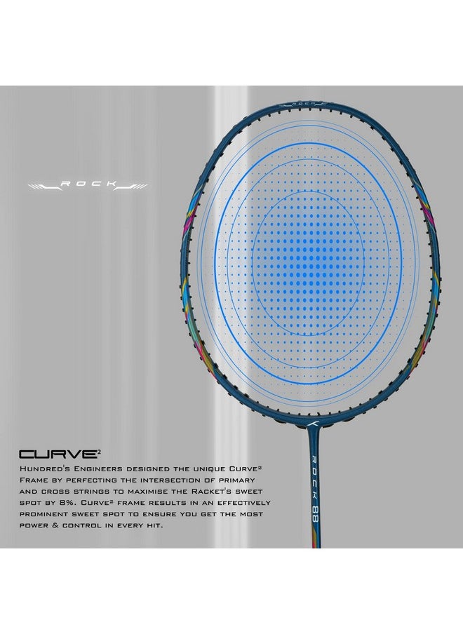 HUNDRED - Rock 88 Carbon Fibre Strung Badminton Racket With Full Racket Cover (Navy Blue) | For Intermediate Players | 78 Grams | Maximum String Tension - 32Lbs - Image 1