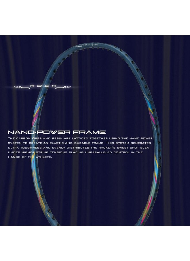 HUNDRED - Rock 88 Carbon Fibre Strung Badminton Racket With Full Racket Cover (Navy Blue) | For Intermediate Players | 78 Grams | Maximum String Tension - 32Lbs - Image 1