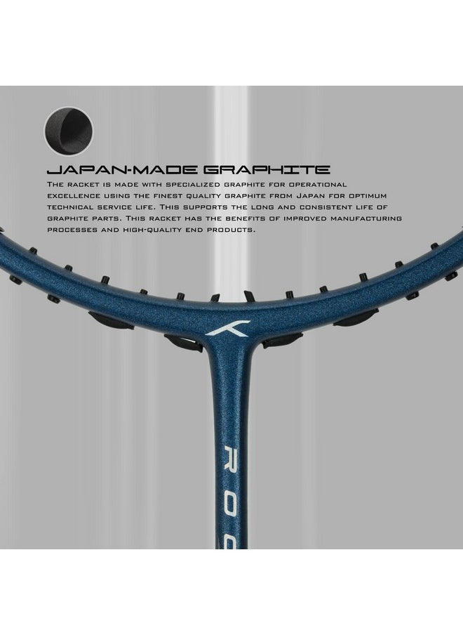 HUNDRED - Rock 88 Carbon Fibre Strung Badminton Racket With Full Racket Cover (Navy Blue) | For Intermediate Players | 78 Grams | Maximum String Tension - 32Lbs - Image 1