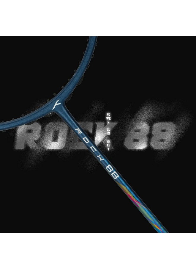 HUNDRED - Rock 88 Carbon Fibre Strung Badminton Racket With Full Racket Cover (Navy Blue) | For Intermediate Players | 78 Grams | Maximum String Tension - 32Lbs - Image 1