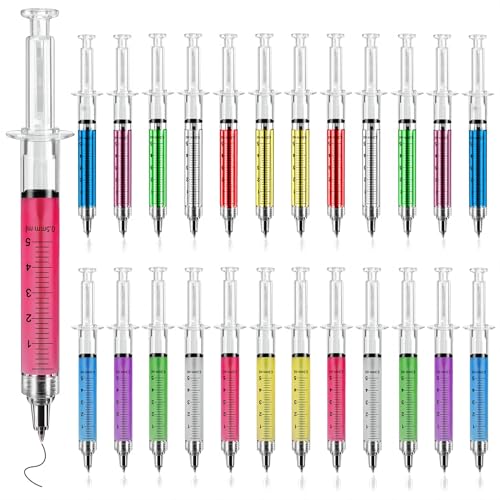SunAngel 24Pcs Syringe Pens, 12 Colors Macaron Retractable Fun Nurse Pens Bulk, Black Ink Novelty Pen Set for Nurses Week Gifts, Nursing School Supplies, Party Favors Classroom Goodie Bags - Image 1