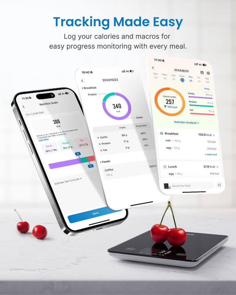 RENPHO Digital Kitchen Scale, Smart Food Weight Scale with Nutritional Calculator, Gram Scale for Weight Loss Cooking Baking Keto Macro Diet, Black Glass, 22lb/10kg - Image 3