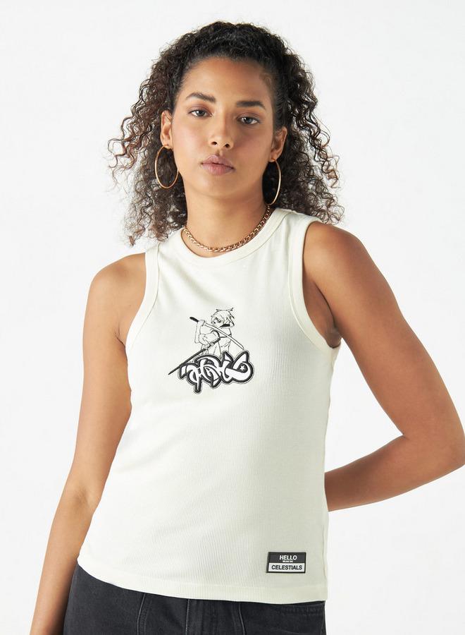 اس بي كاركترز بلوزة دون أكمام بياقة ضيّقة وطبعات - Image 1