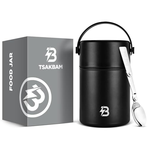 TSAKBAM Thermo for Hot Food, 29 Oz Lunch Soup Thermo Food Jar, Wide Mouth Insulated Hot Food Container with Spoon for Adults (Black) - Image 1