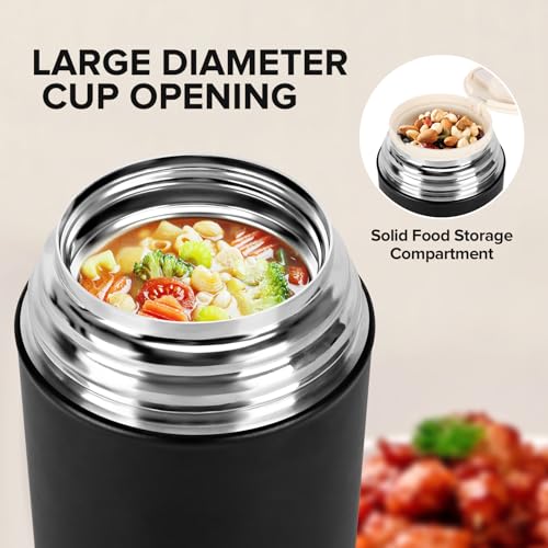 TSAKBAM Thermo for Hot Food, 29 Oz Lunch Soup Thermo Food Jar, Wide Mouth Insulated Hot Food Container with Spoon for Adults (Black) - Image 5