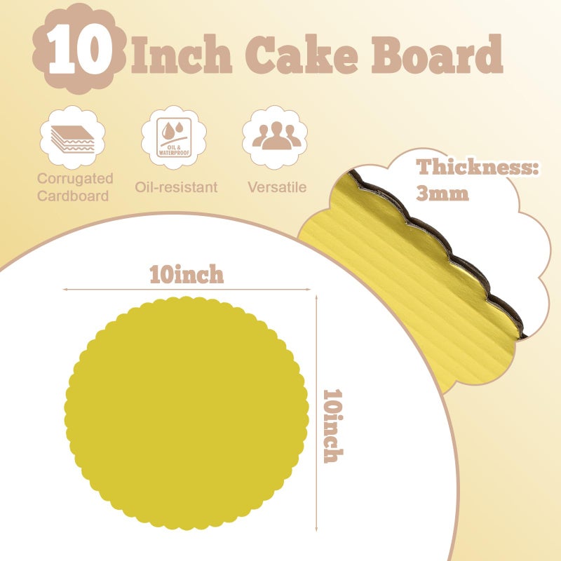 Retainbre 50 Pack 10 Inch Cake Board Gold Cake Cardboard Rounds Disposable Cake Base Scallop Edge Grease Proof Cardboard Circles For Wedding Birthday Cake Diy - Image 3