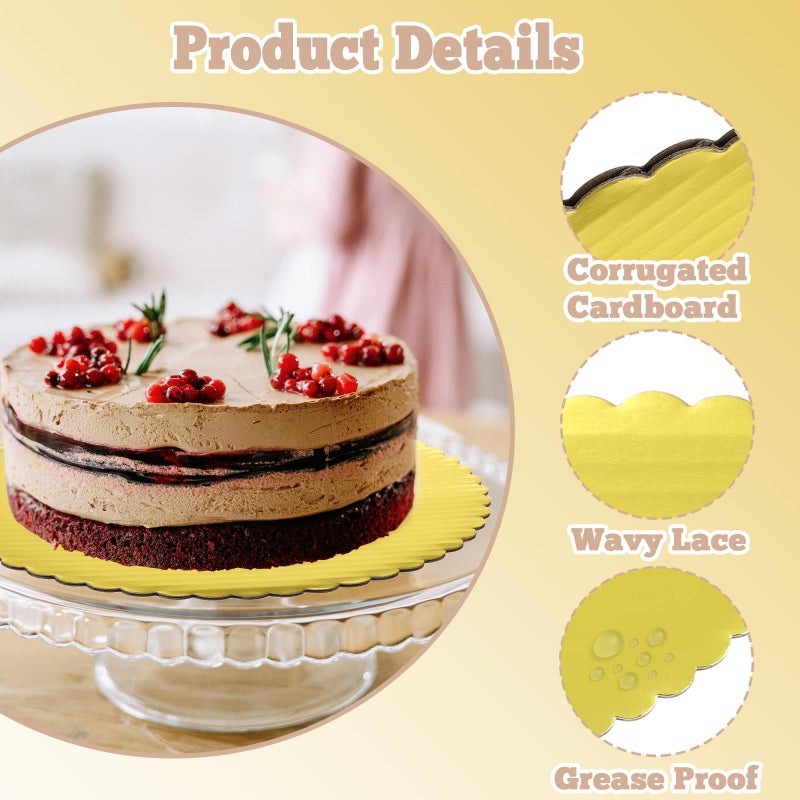 Retainbre 50 Pack 10 Inch Cake Board Gold Cake Cardboard Rounds Disposable Cake Base Scallop Edge Grease Proof Cardboard Circles For Wedding Birthday Cake Diy - Image 4
