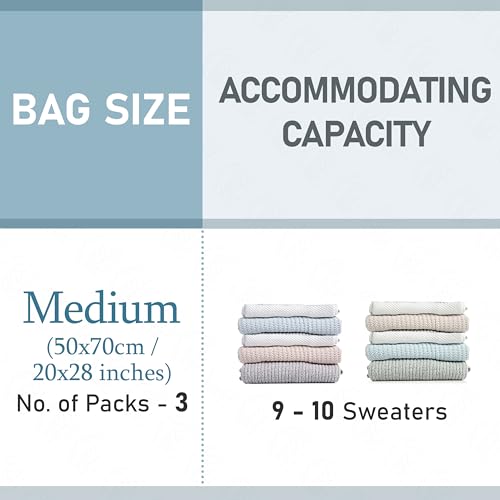 ABOUT SPACE Polyamide Polyethylene Vacuum Compression Bags (4 Pack) with Hand Pump | Medium Zip Seal Compression Storage Bags | Heavy-Duty Airtight Reusable Space Saver Luggage Organizer (Blue) - Image 3