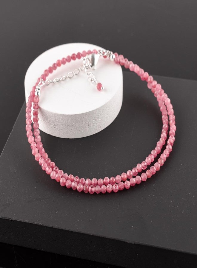 يانارا قلادة يانارا من التورمالين الوردي الطبيعي للنساء، مرصعة بأحجار كريمة وخرز دقيق، قطعة مجوهرات رقيقة، حجر الميلاد، كريستالات علاجية، سلسلة مطلية بالفضة بطول 18 بوصة - Image 4