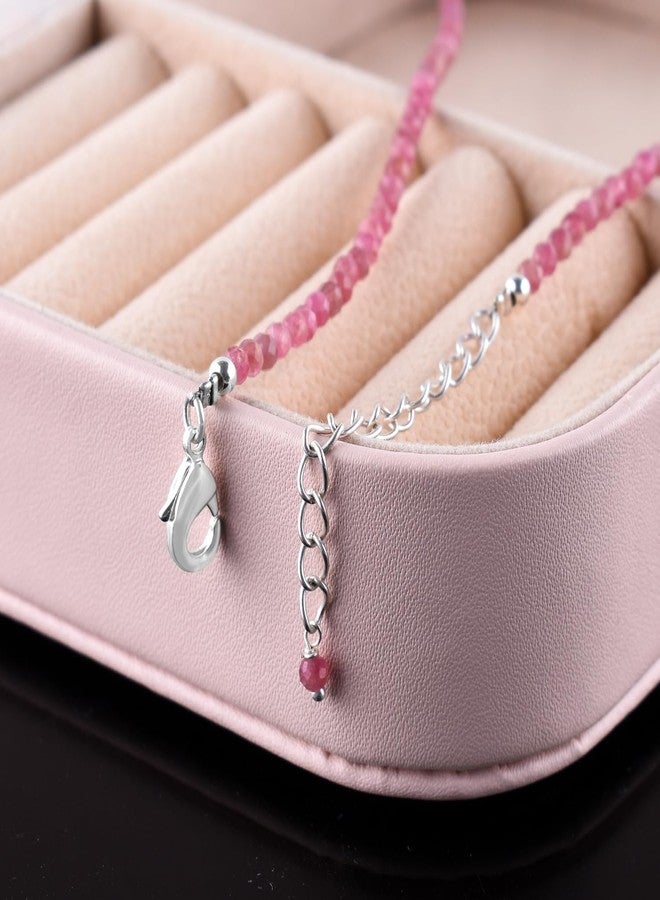 يانارا قلادة يانارا من التورمالين الوردي الطبيعي للنساء، مرصعة بأحجار كريمة وخرز دقيق، قطعة مجوهرات رقيقة، حجر الميلاد، كريستالات علاجية، سلسلة مطلية بالفضة بطول 18 بوصة - Image 3