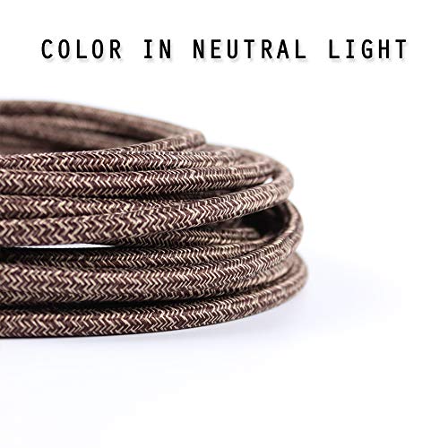 PRUNLLA 32.8ft Fabric Cloth Covered Round Wire,PRUNLLA Vintage 18/2 Industrial Electrical Lamp Cord, 18-Gauge Antique Style for Retro Lamp, DIY Projects (Brown and Dark grey) - Image 4