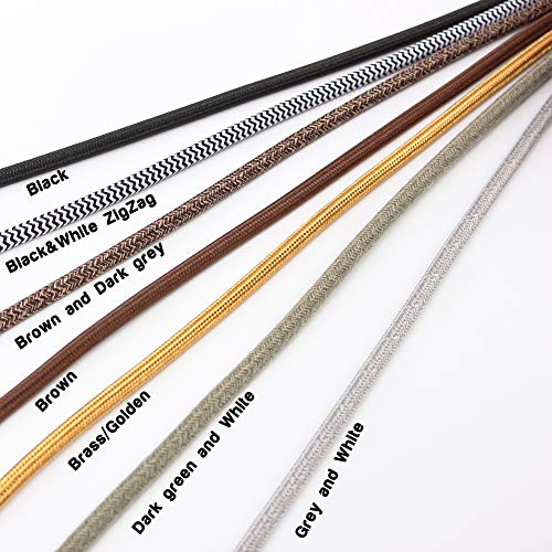 PRUNLLA 32.8ft Fabric Cloth Covered Round Wire,PRUNLLA Vintage 18/2 Industrial Electrical Lamp Cord, 18-Gauge Antique Style for Retro Lamp, DIY Projects (Brown and Dark grey) - Image 5