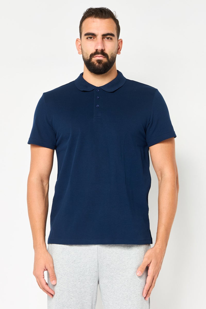 Adidas Men Sportswear Fit Short Sleeve Outdoor Polo Shirt, Navy - Image 1