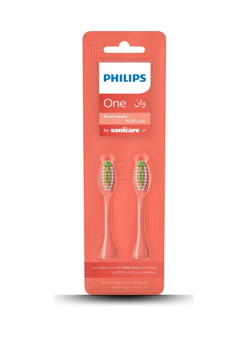 PHILIPS SONICARE - Philips One by Sonicare, 2 Brush Heads, Miami Coral, BH1022/01 - Image 1
