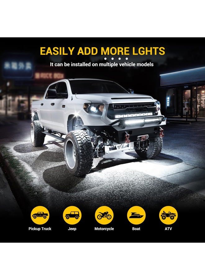 Hovano 12 Pods White Rock Lights Kits 6500K with Switch Wire Harness for rucks Off Road ATV UTV SUV RZR Pure Underglow White Rock Rock Lights Under Body High Power Waterproof - Image 5