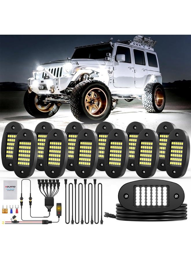 Hovano 12 Pods White Rock Lights Kits 6500K with Switch Wire Harness for rucks Off Road ATV UTV SUV RZR Pure Underglow White Rock Rock Lights Under Body High Power Waterproof - Image 1