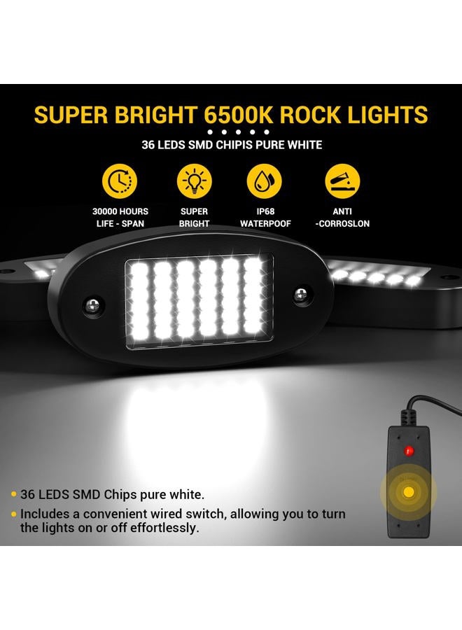 Hovano 12 Pods White Rock Lights Kits 6500K with Switch Wire Harness for rucks Off Road ATV UTV SUV RZR Pure Underglow White Rock Rock Lights Under Body High Power Waterproof - Image 3