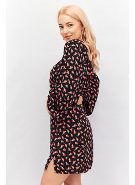 trendyol Women 2 Piece Square Neck Long Sleeves Floral Printed Crop Top And Mini Skirt, Red  - Image 2