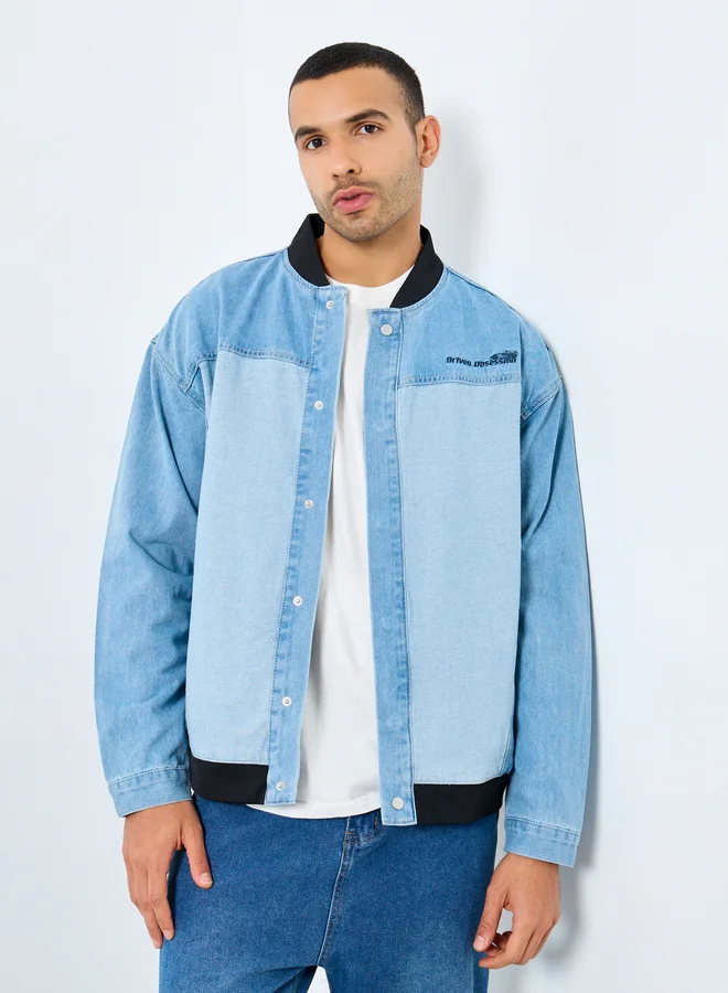 Styli Denim Embroidered Panel Detail Jacket